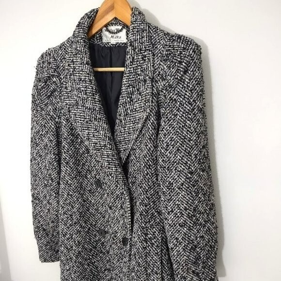 Vintage 80s Weather Wise by Micki Womens Wool Blend Speckled Pea Coat - Picture 5 of 13